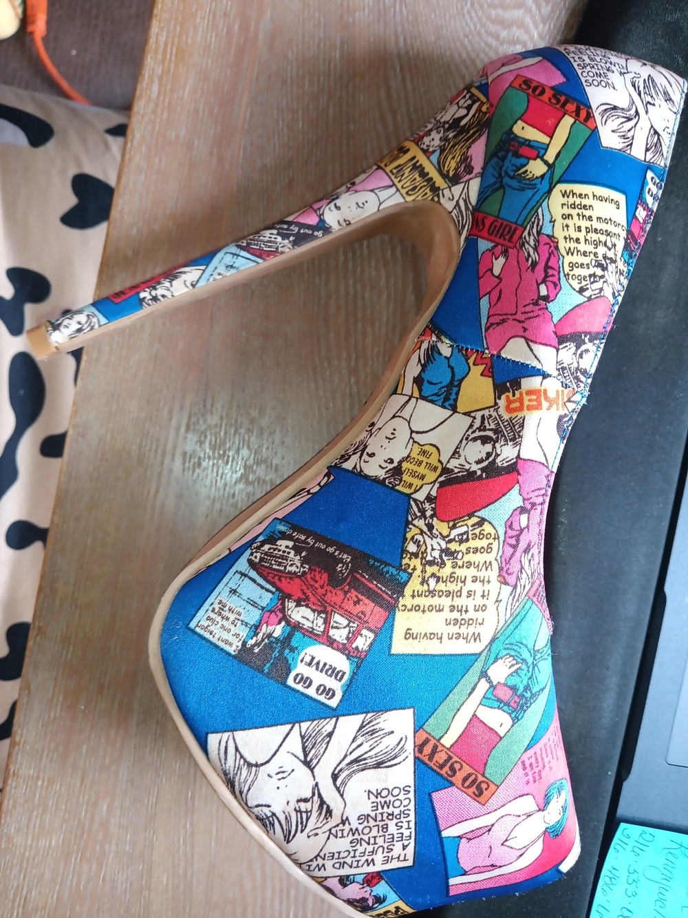 Shoe Republic LA Comic-Print High Heels in Blue/Multi